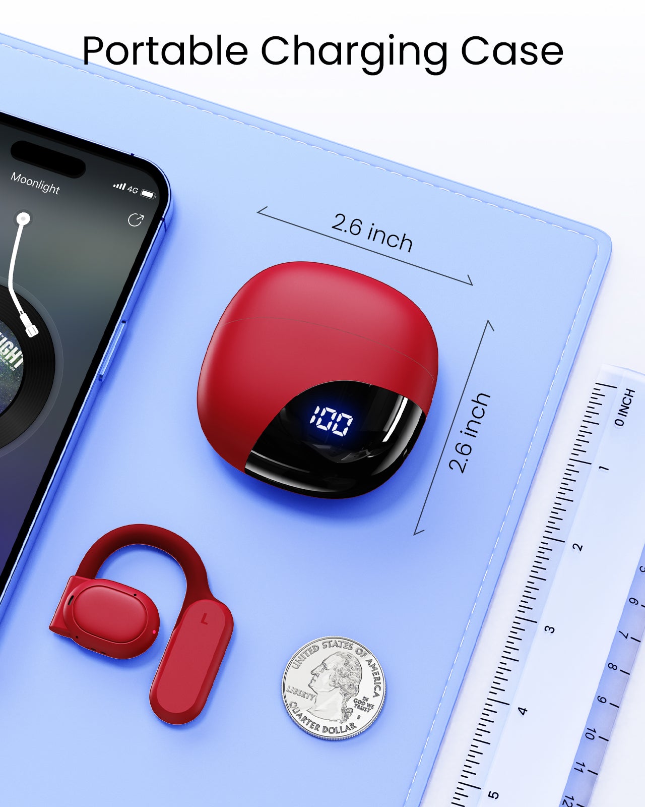TAGRY Open Ear Headphones Bluetooth Ear buds 80Hrs Playtime Wireless Earbuds with Earhooks IPX7 Waterproof Touch Control Air Conduction Sport Headsets Bluetooth 5.3 Earphones for Workout Running Red