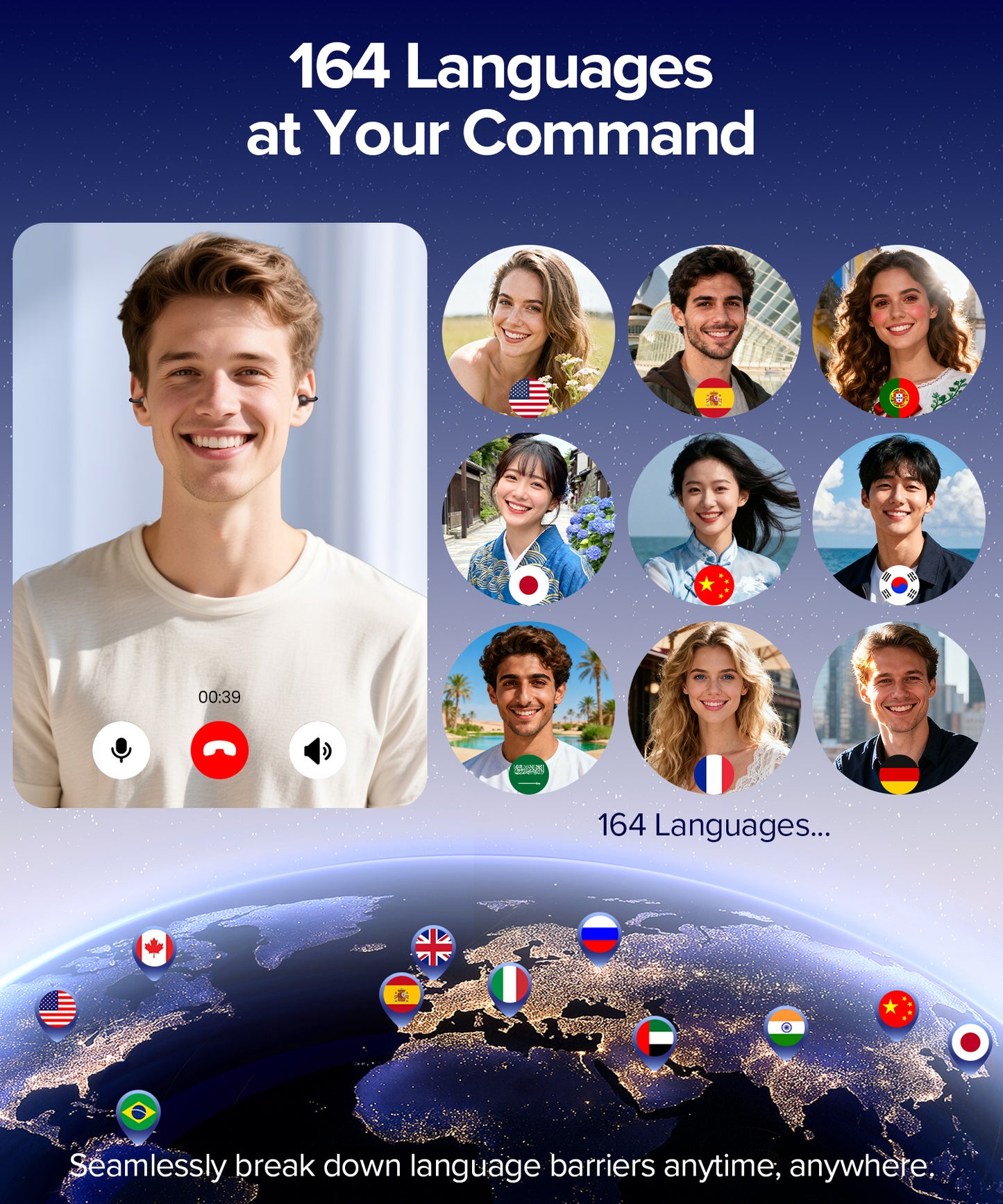 AI Translation Earbuds Real Time 164 Languages AI Translator Earbuds Audifonos Traductores Inglés Español Wireless Earbud Translating Ear Buds Bluetooth Headphones for Travel Business Learning Black