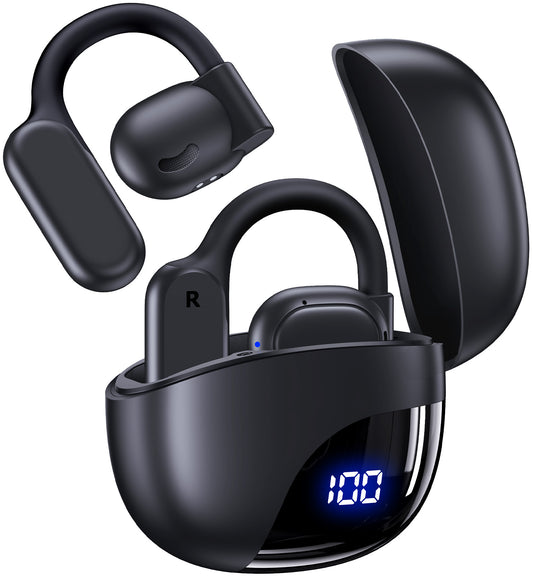 TAGRY Open Ear Earbuds Wireless Bluetooth Headphones 80Hrs Playtime Ear Buds with Earhooks IPX7 Waterproof Touch Control Earphones Sport Headsets for Workout Running Black