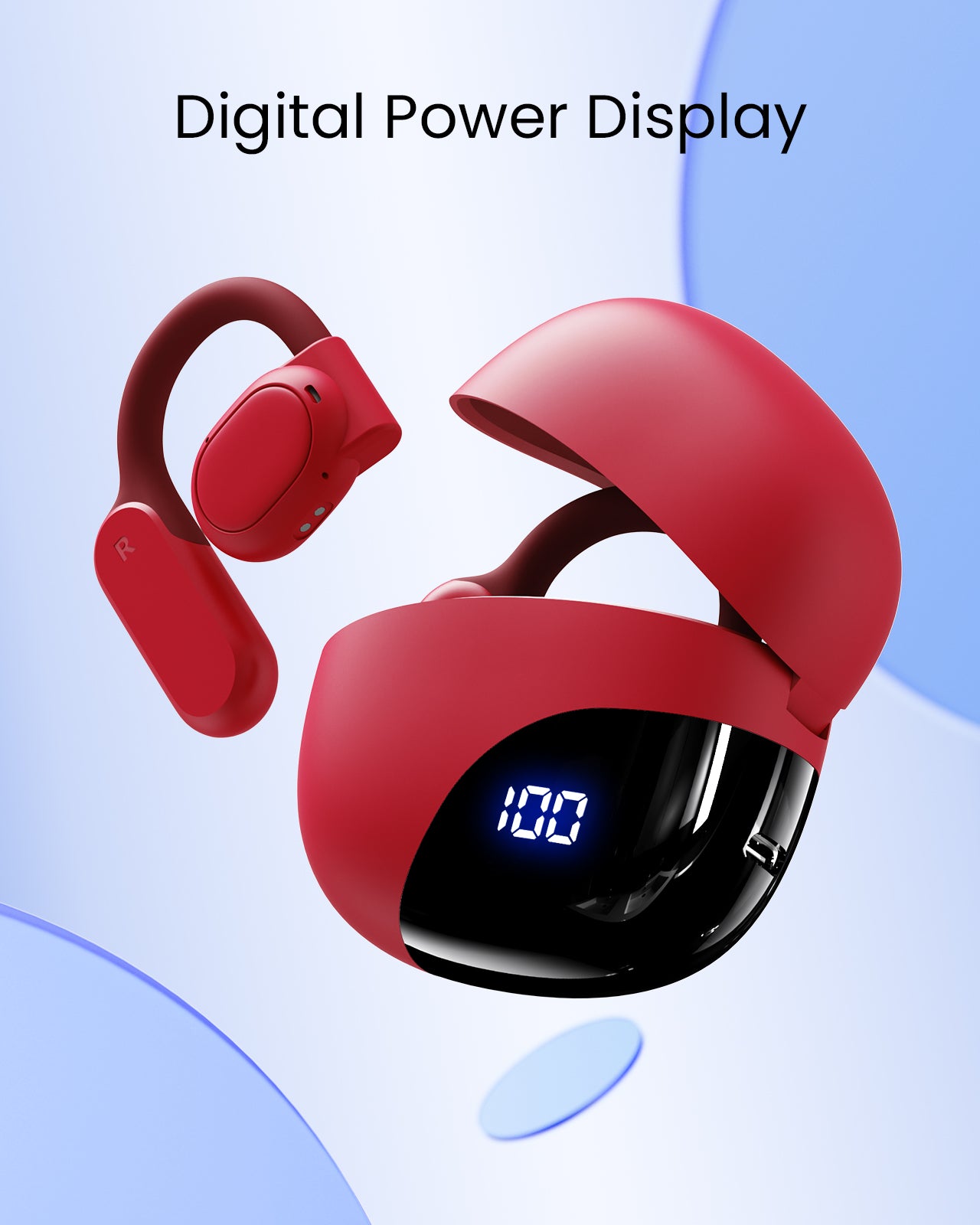 TAGRY Open Ear Headphones Bluetooth Ear buds 80Hrs Playtime Wireless Earbuds with Earhooks IPX7 Waterproof Touch Control Air Conduction Sport Headsets Bluetooth 5.3 Earphones for Workout Running Red