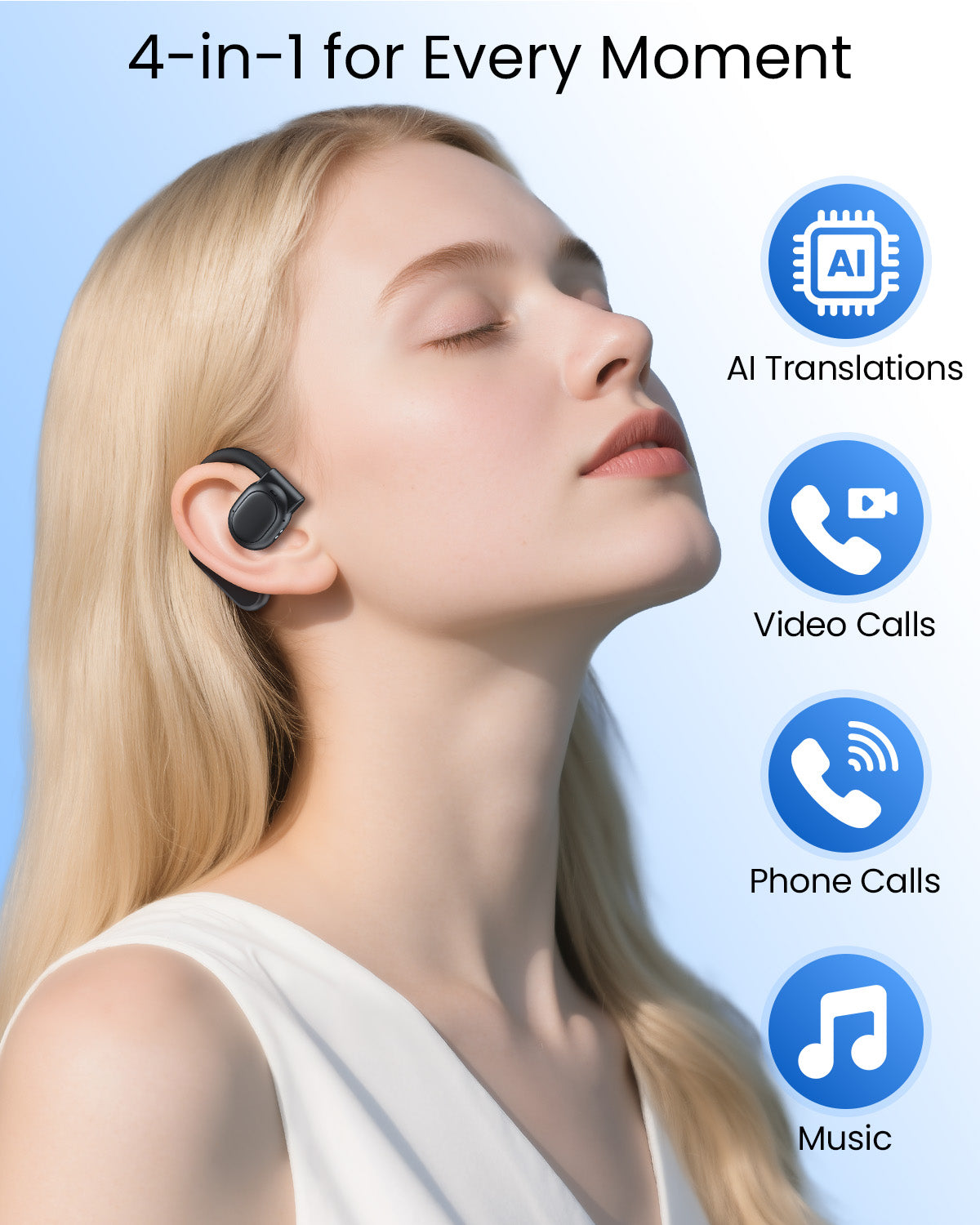 AI Translation Earbuds Real Time 164 Languages 80H Playtime Translator Ear Buds Audifonos Traductores Inglés Español Wireless Earphones Bluetooth Headphones for Travel Business Meeting Learning Black