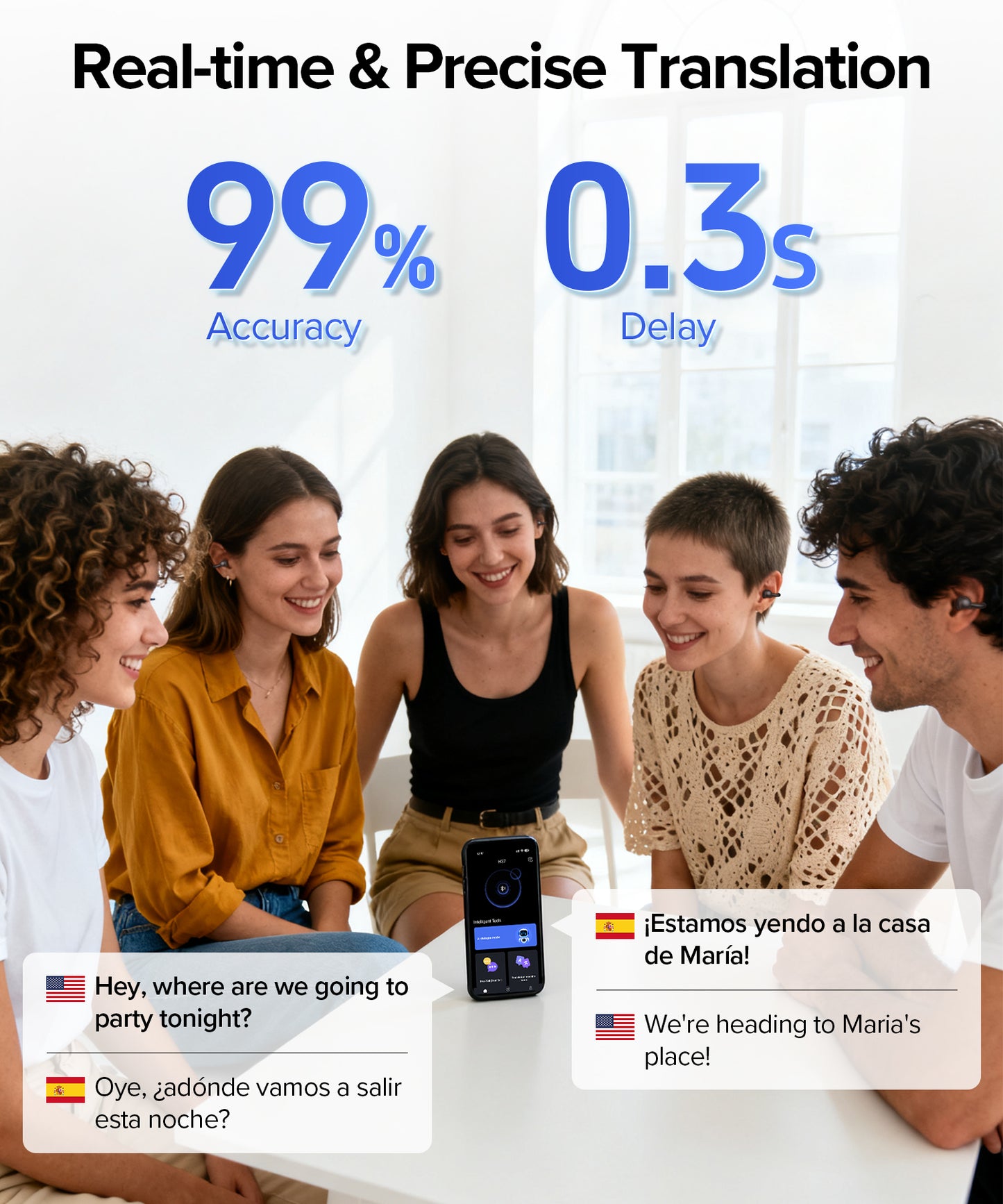 AI Translation Earbuds Real Time 164 Languages AI Translator Earbuds Audifonos Traductores Inglés Español Wireless Earbud Translating Ear Buds Bluetooth Headphones for Travel Business Learning Black