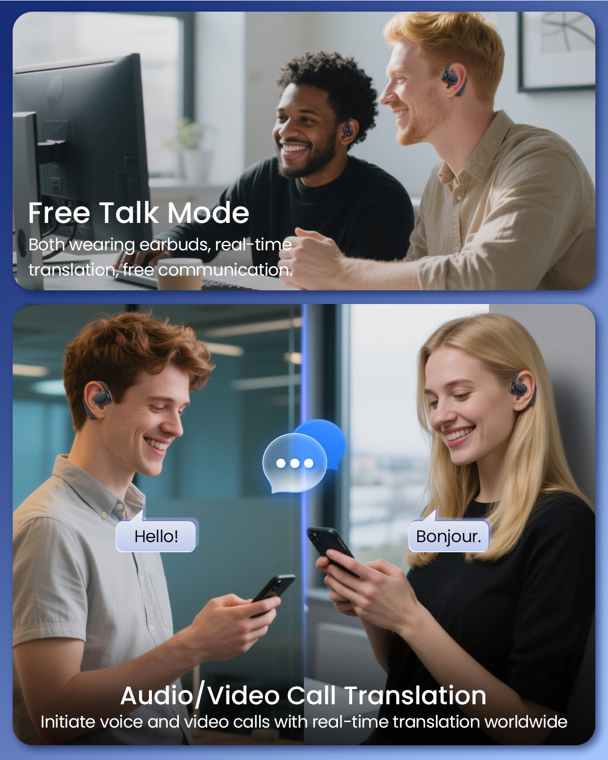 AI Translation Earbuds Real Time 164 Languages 80H Playtime Translator Ear Buds Audifonos Traductores Inglés Español Wireless Earphones Bluetooth Headphones for Travel Business Meeting Learning Black