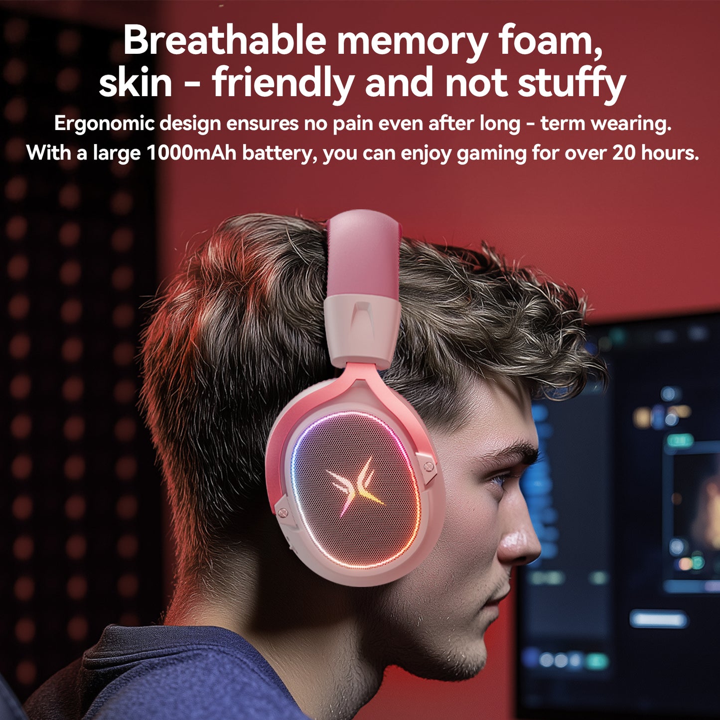 TAGRY Wireless Gaming Headset Bluetooth 5.3 Game Headphones with Mic, Stereo Sound, Pink