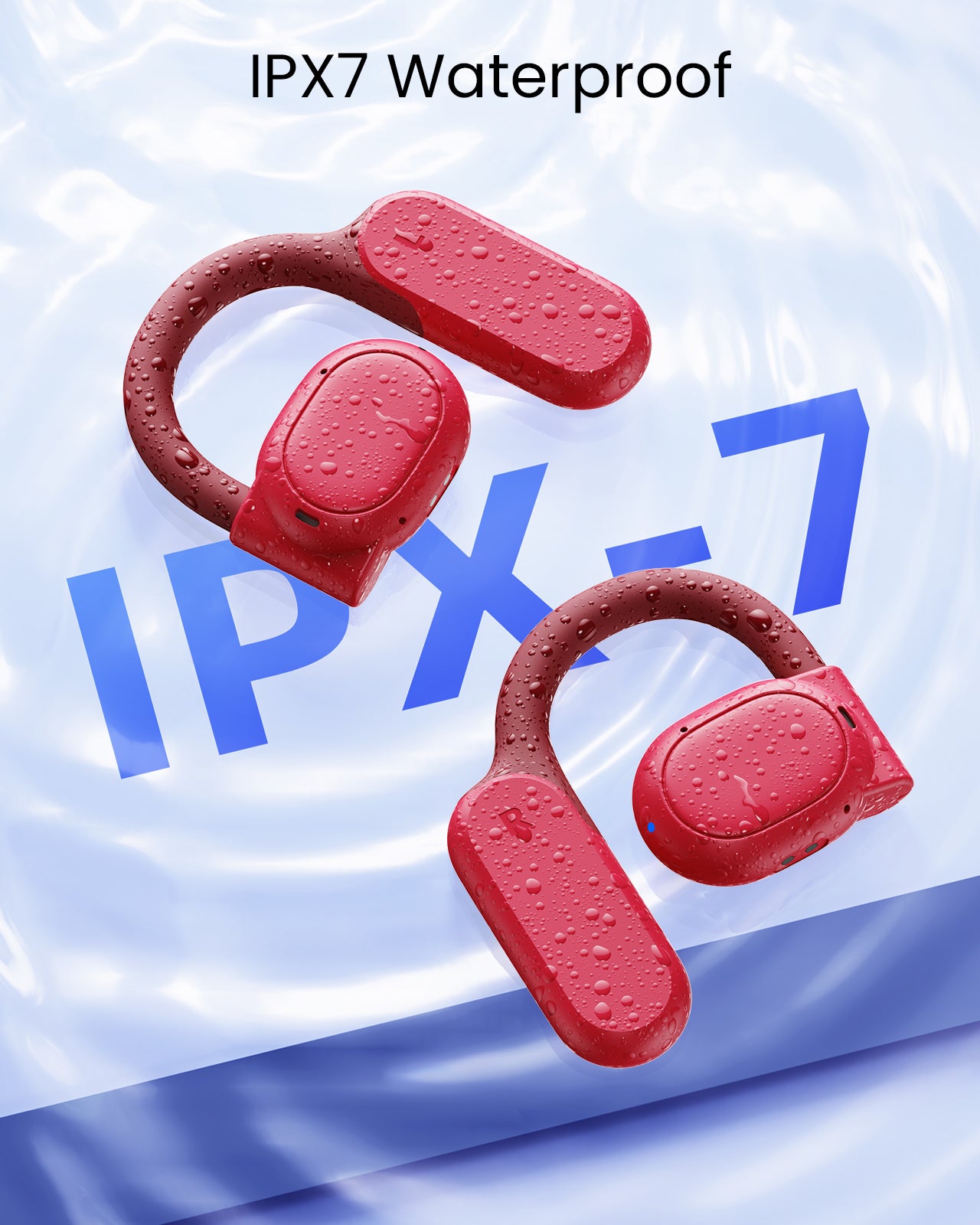 TAGRY Open Ear Headphones Bluetooth Ear buds 80Hrs Playtime Wireless Earbuds with Earhooks IPX7 Waterproof Touch Control Air Conduction Sport Headsets Bluetooth 5.3 Earphones for Workout Running Red