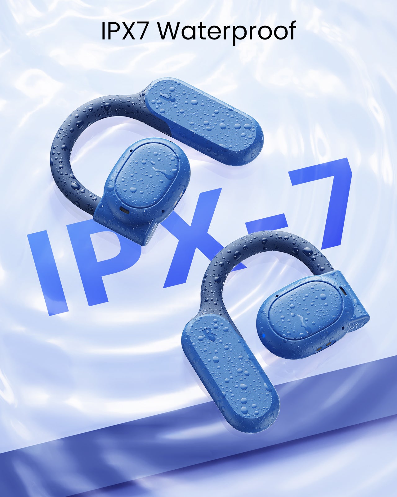 TAGRY Open Ear Headphones Bluetooth Ear buds 80Hrs Playtime Wireless Earbuds with Earhooks IPX7 Waterproof Touch Control Air Conduction Sport Headsets Bluetooth 5.3 Earphones for Workout Running Blue