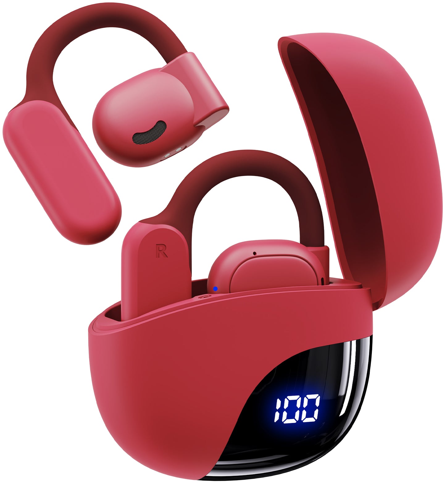 TAGRY Open Ear Headphones Bluetooth Ear buds 80Hrs Playtime Wireless Earbuds with Earhooks IPX7 Waterproof Touch Control Air Conduction Sport Headsets Bluetooth 5.3 Earphones for Workout Running Red