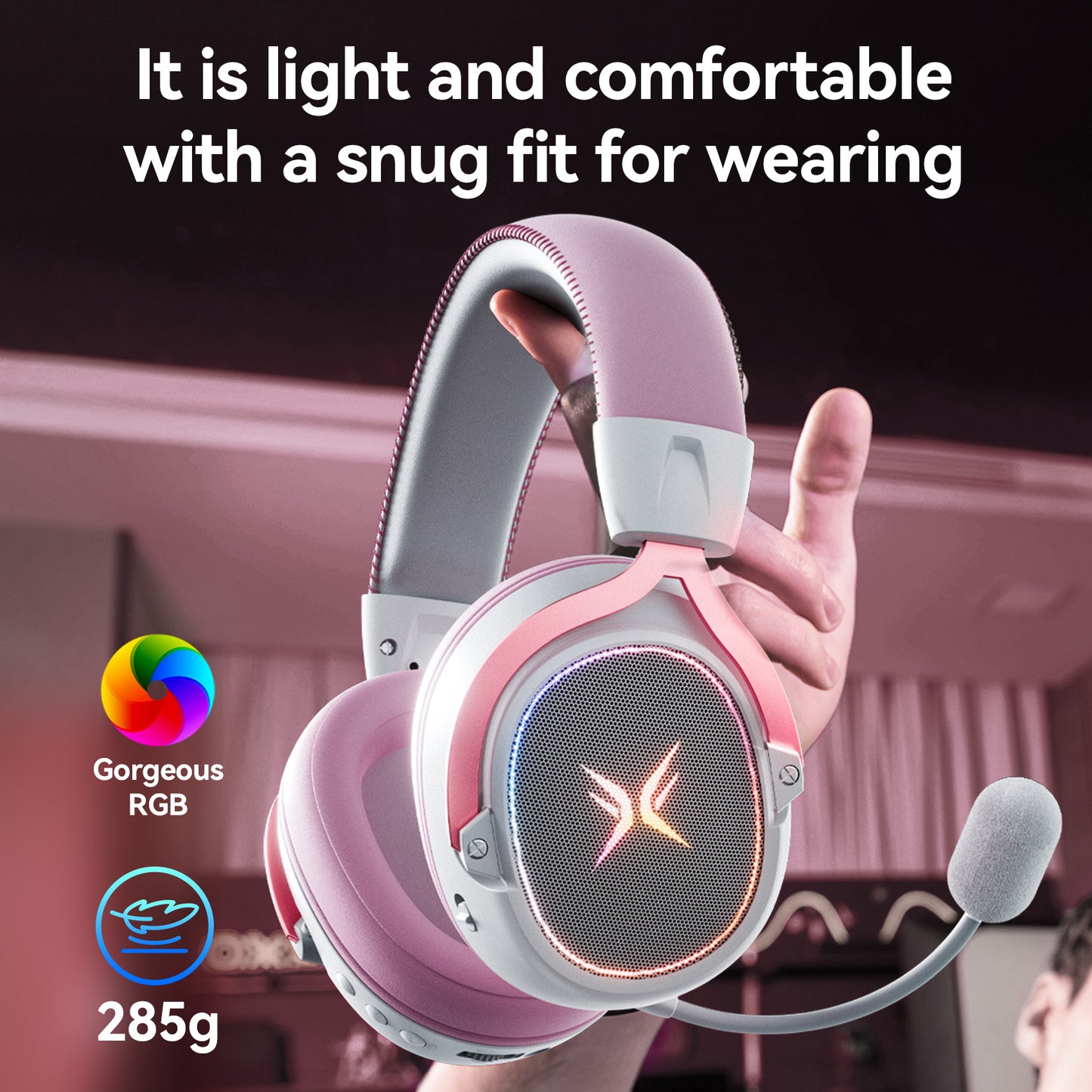 TAGRY Wireless Gaming Headset Bluetooth 5.3 Game Headphones with Mic, Stereo Sound, Pink