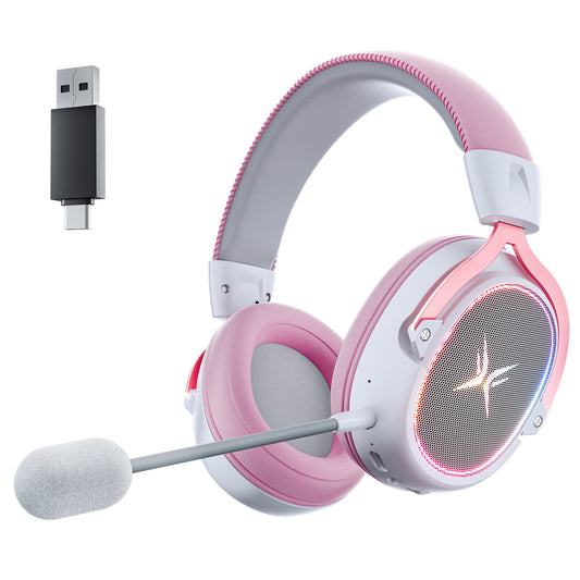 TAGRY Wireless Gaming Headset Bluetooth 5.3 Game Headphones with Mic, Stereo Sound, Pink