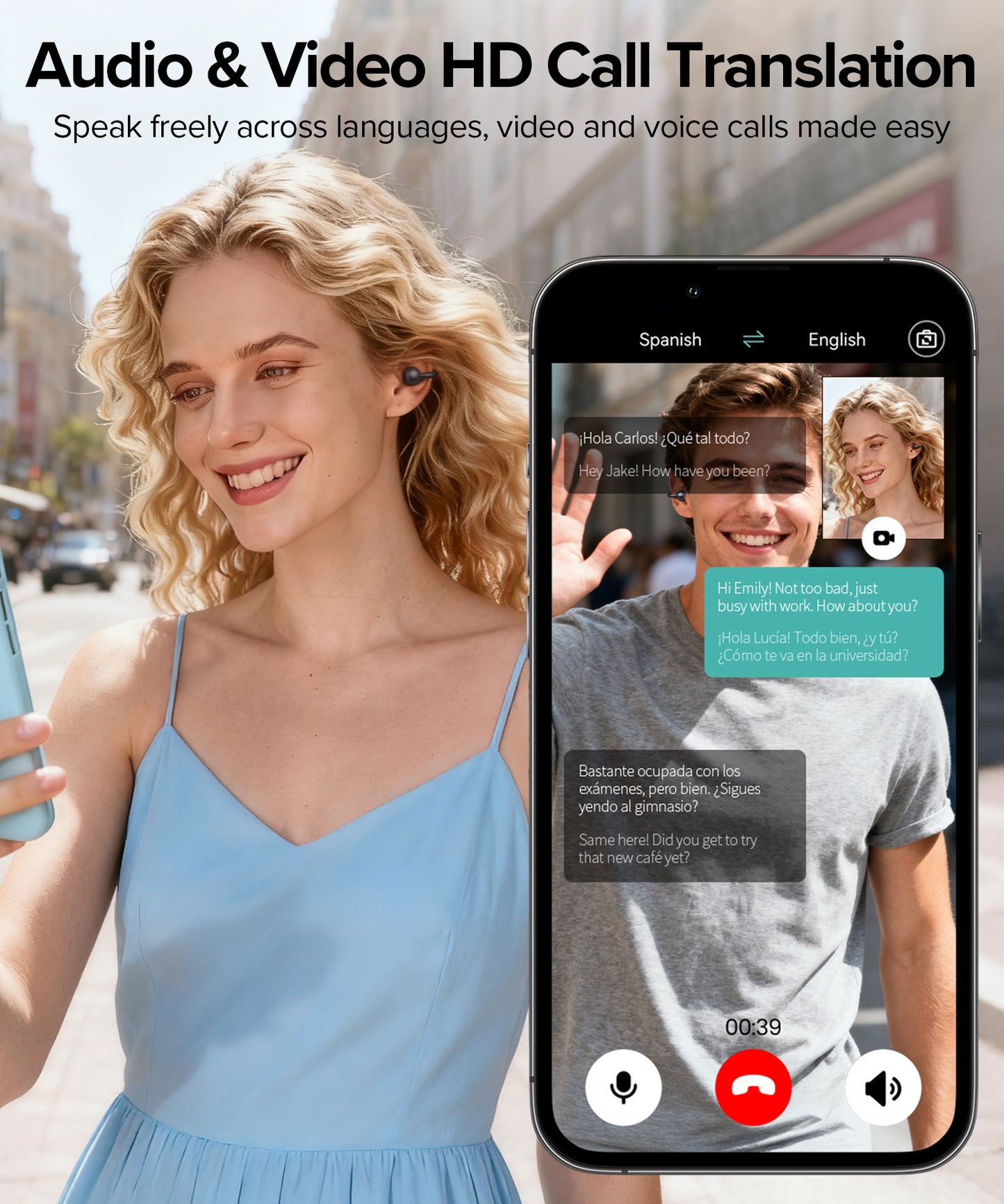 AI Translation Earbuds Real Time 164 Languages AI Translator Earbuds Audifonos Traductores Inglés Español Wireless Earbud Translating Ear Buds Bluetooth Headphones for Travel Business Learning Black