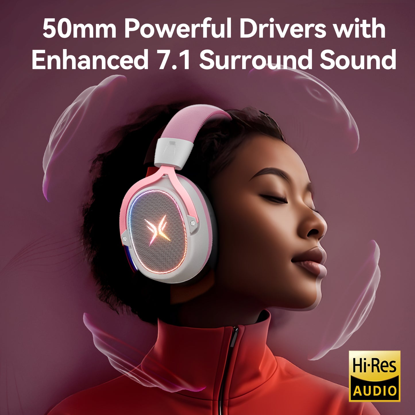 TAGRY Wireless Gaming Headset Bluetooth 5.3 Game Headphones with Mic, Stereo Sound, Pink