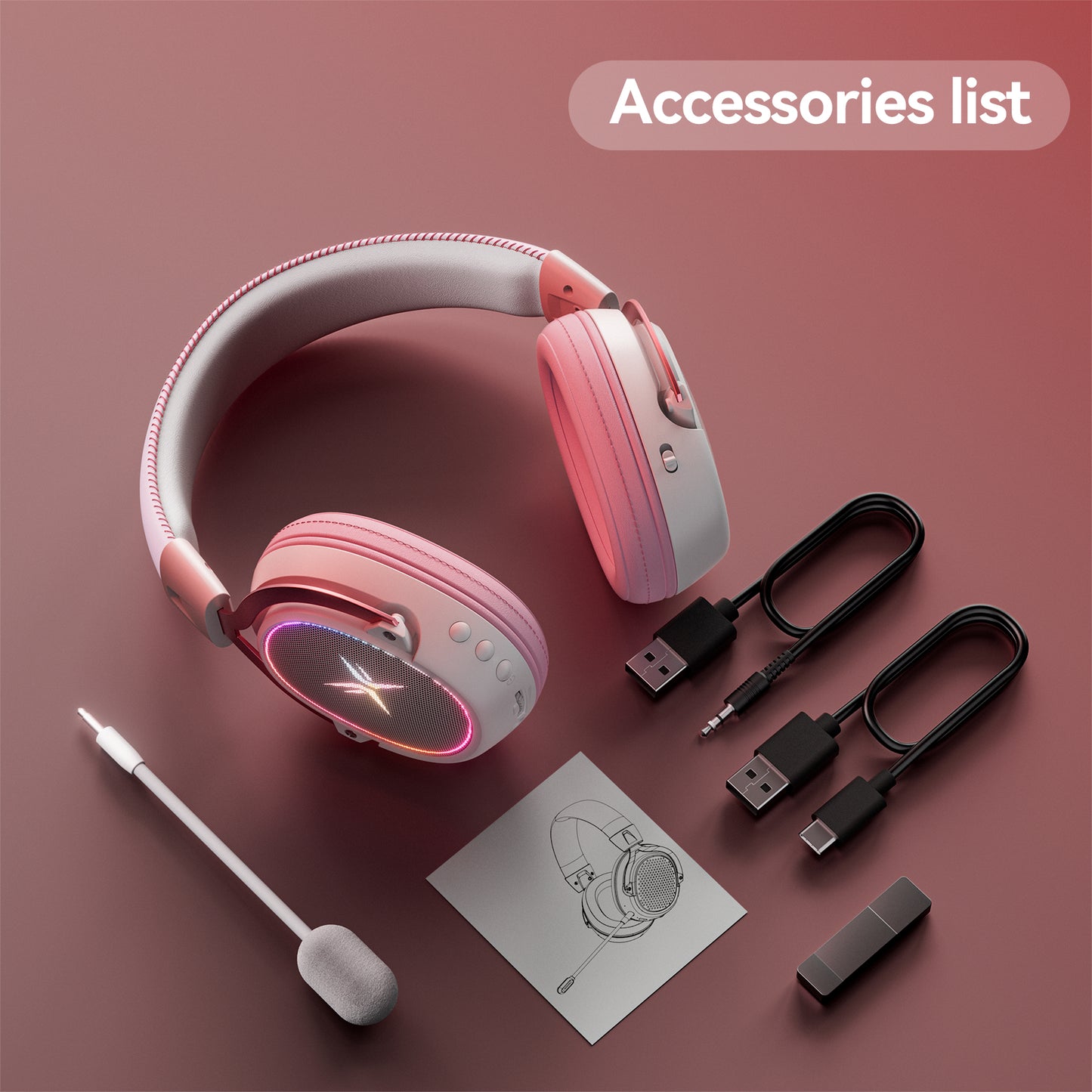 TAGRY Wireless Gaming Headset Bluetooth 5.3 Game Headphones with Mic, Stereo Sound, Pink